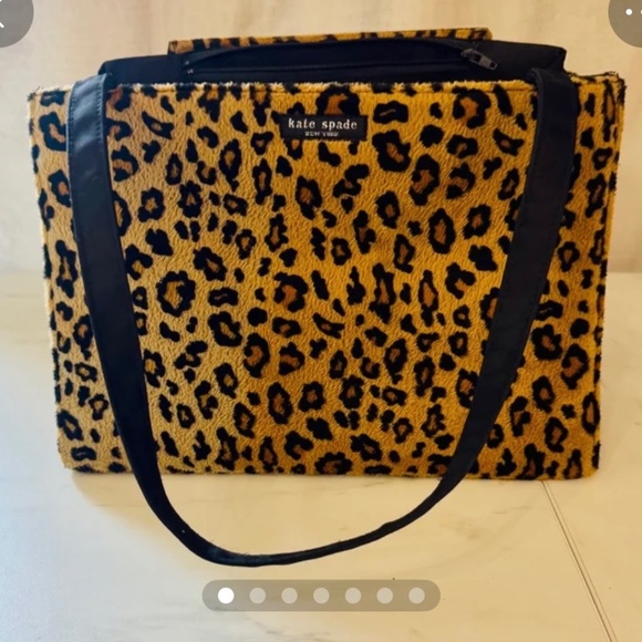 KATE SPADE vintage Leopard Printed Tote Bag w/ interior zipper, 11x7x5.5 in. - Picture 1 of 7